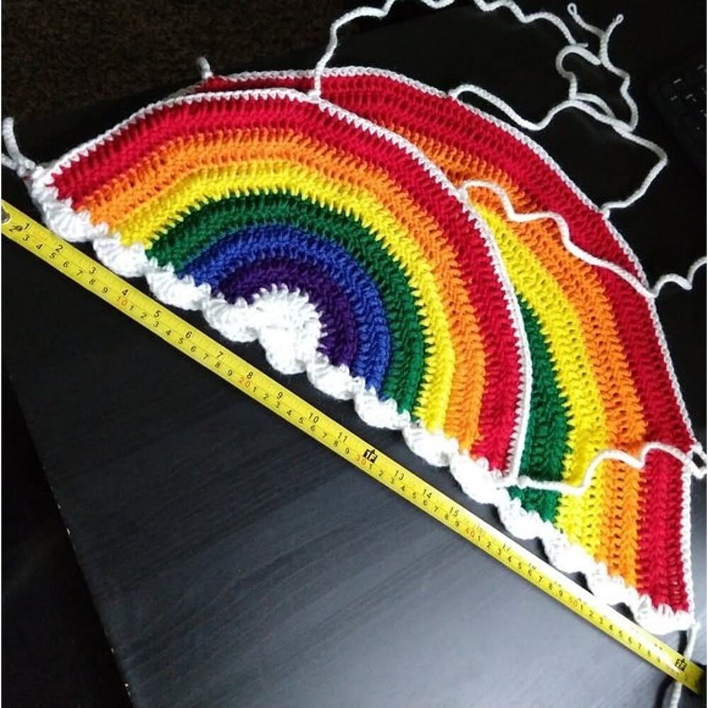 Large Rainbow Halter Top crochet handmade tie at neck and two around chest crop - Picture 8 of 10